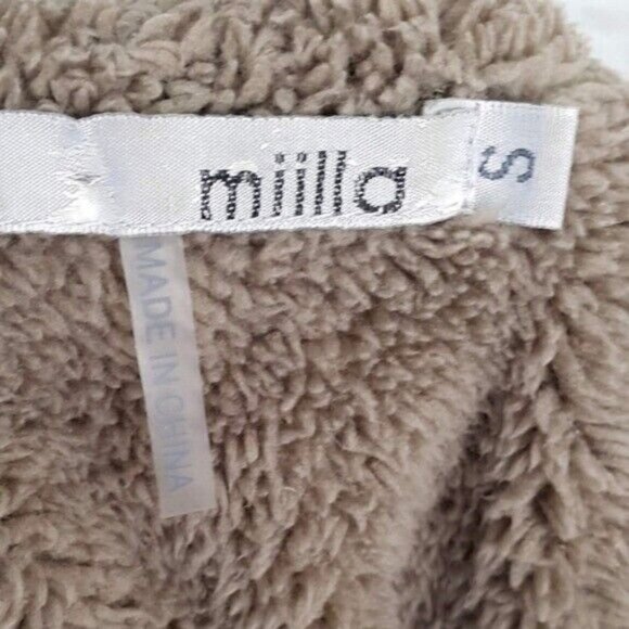 Miilla Shearling Faux Leather Vest Brown Small Lined Zip Pockets Hood Vegan READ - Picture 4 of 13